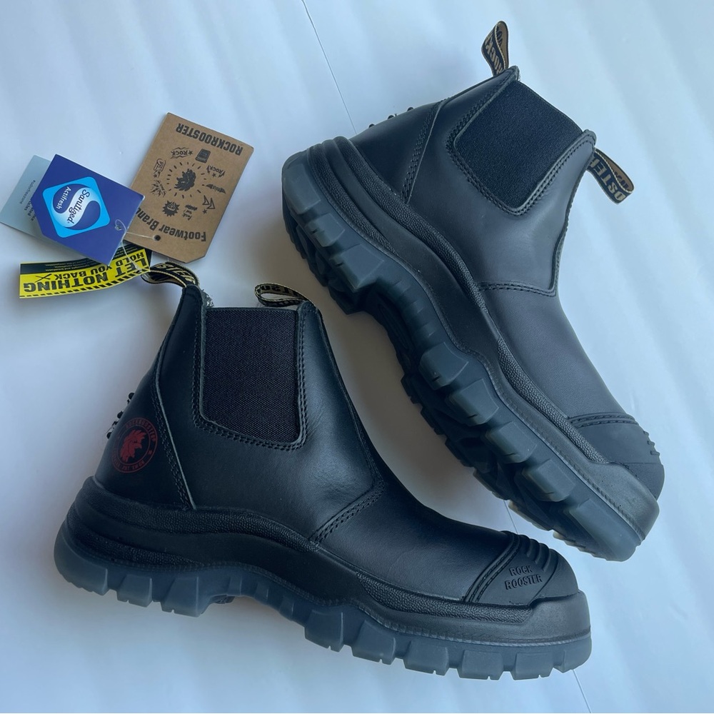 ROCKROOSTER Bakken Black 6 inch Pull on Leather Work Boots